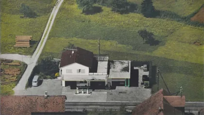 Baubeginn der Garage Jörg mit BP-Tankstelle in Weesen im Jahr 1950